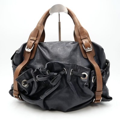 MARNI(マルニ)ヴィンテージ ハンドバッグ ボストンバッグ ネイビー レザー ブラウンハンドル シルバー金具 レディース【中古】