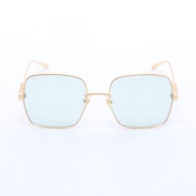 グッチ GUCCI ロゴ スクエア サングラス 衣料品 GP レディース ゴールド系 / ブルー系 GG1434S 【中古】