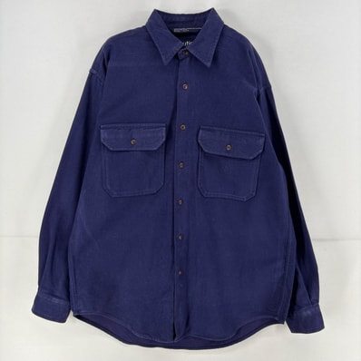 古着 90's/90年代 ノーティカ NAUTICA 長袖シャツ 胸ポケット ネルシャツ シャモアシャツ M ネイビー 無地 メンズ