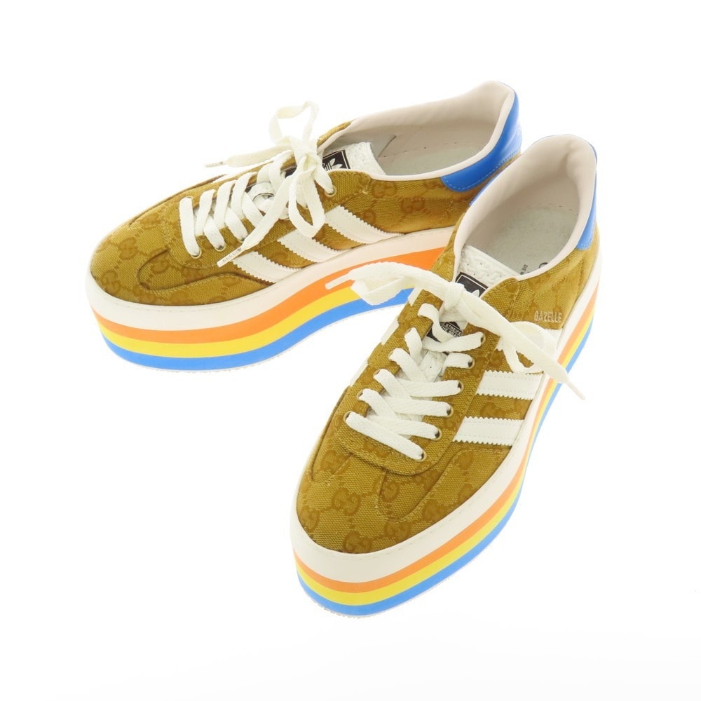 【中古】グッチ GUCCI × adidas GAZELLE プラットフォームスニーカー キャメル【サイズ24.5】【レディース】