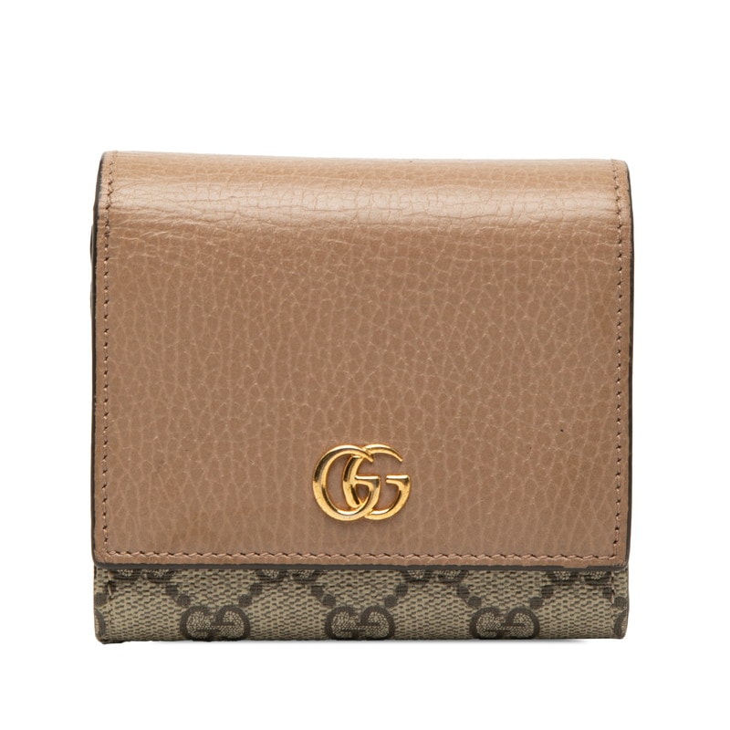 グッチ GGスプリーム GGマーモント 二つ折り財布 598587 ベージュ ブラウン PVC レザー レディース GUCCI 【中古】
