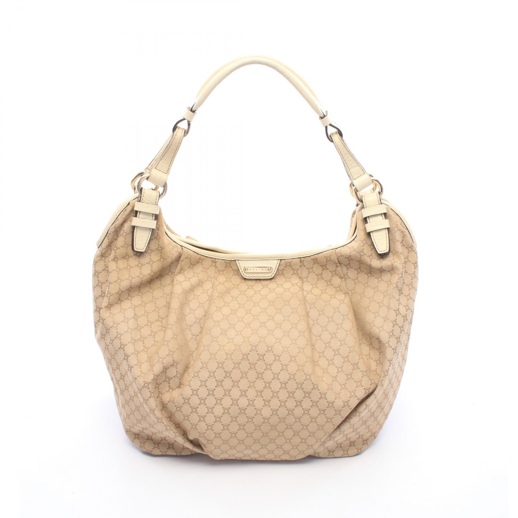 セリーヌ CELINE マカダム ショルダーバッグ バッグ キャンバス レザー レディース ベージュ系 / アイボリー系 【中古】