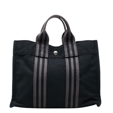 エルメス フールトゥPM ハンドバッグ トートバッグ ブラック グレー キャンバス レディース HERMES 【中古】