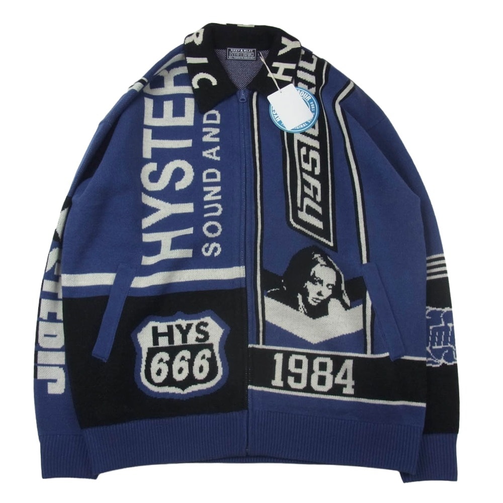 HYSTERIC GLAMOUR ヒステリックグラマー ジャケット 02253NJ02 SOUND AND VISION ジャカード ジップアップ ニット ジャケット ブルゾン ネイビー系 L【新古品】【未使用】【中古】