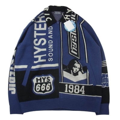 HYSTERIC GLAMOUR ヒステリックグラマー ジャケット 02253NJ02 SOUND AND VISION ジャカード ジップアップ ニット ジャケット ブルゾン ネイビー系 L【新古品】【未使用】【中古】