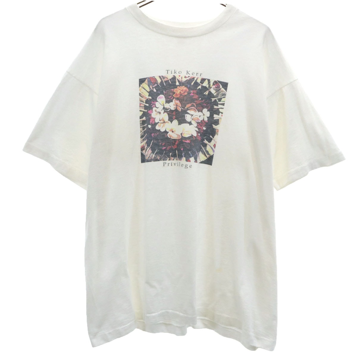 FRUIT OF THE LOOM フルーツオブザルーム 90s カナダ製 オールド 花プリント 半袖 Tシャツ XL ホワイト シングルステッチ
