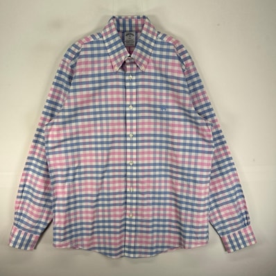 古着 ブルックスブラザーズ Brooks Brothers 長袖シャツ ボタンダウン ワンポイント M ピンク系 チェック メンズ