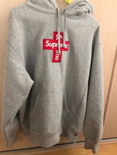 Supreme Cross Box Logo Hooded Sweatshirt "Grey"