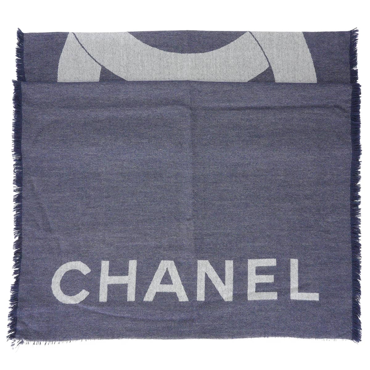 CHANEL シャネル ストール 大判 ココマーク ネイビー カシミヤ/シルク 新品同様【中古】