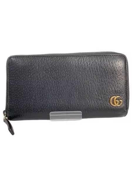 GUCCI GG Marmont Leather Zip Around Wallet "Black/Gold"