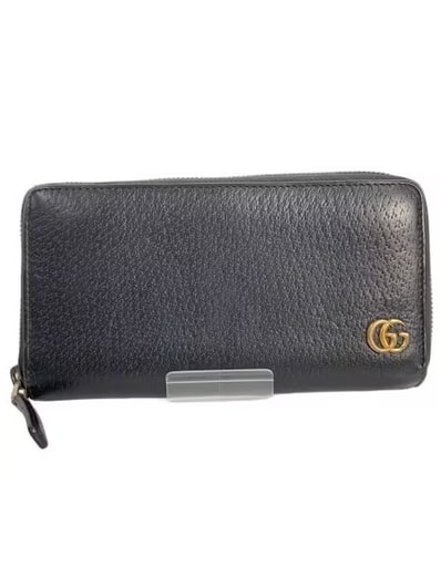 GUCCI GG Marmont Leather Zip Around Wallet "Black/Gold"