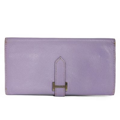 エルメス ベアン クラシック 二つ折り Hロゴ シェーブル リラ 長財布