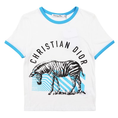 【極美品】Christian Dior クリスチャンディオール 半袖Tシャツ サイズ XS レディース シマウマ ロゴ Bee トップス ホワイト サックスブルー 白 青 イタリア製
