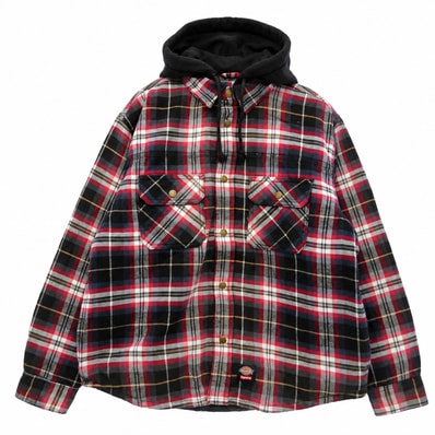 Supreme シュプリーム Dickies ディッキーズ 25AW × Dickies Lined Zip Up Hooded Flannel Shirt チェック柄 ジップアップ フーデッド 長袖 フランネルシャツ レッド系 M【新古品】【未使用】【中古】