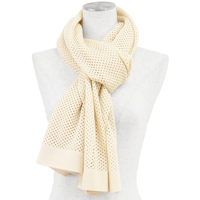【極美品】HERMES エルメス ストール メンズ レディース ユニセックス MAILLE FILET マイユ・フィレ メッシュ ロゴ レザーパッチ マフラー 小物 アイボリー