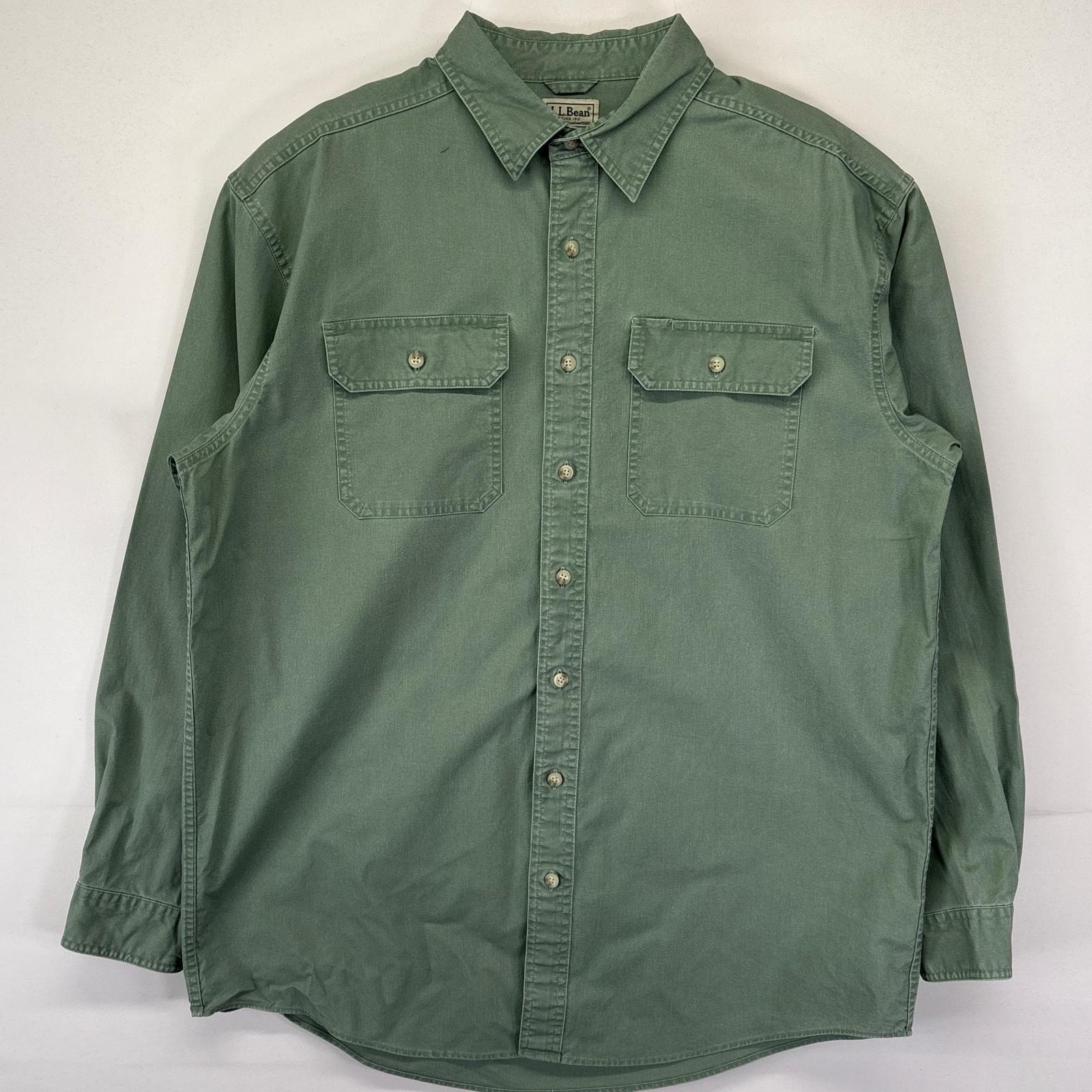 古着 エルエルビーン L.L.Bean 長袖シャツ 無地 コットンシャツ 厚手 アウトドア 胸ポケット  L TALL  グリーン系 メンズ