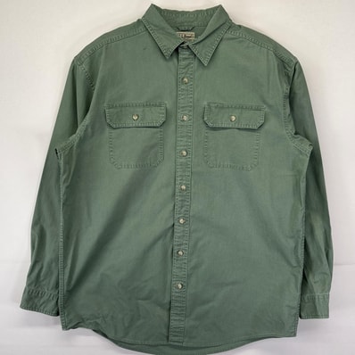 古着 エルエルビーン L.L.Bean 長袖シャツ 無地 コットンシャツ 厚手 アウトドア 胸ポケット L TALL グリーン系 メンズ