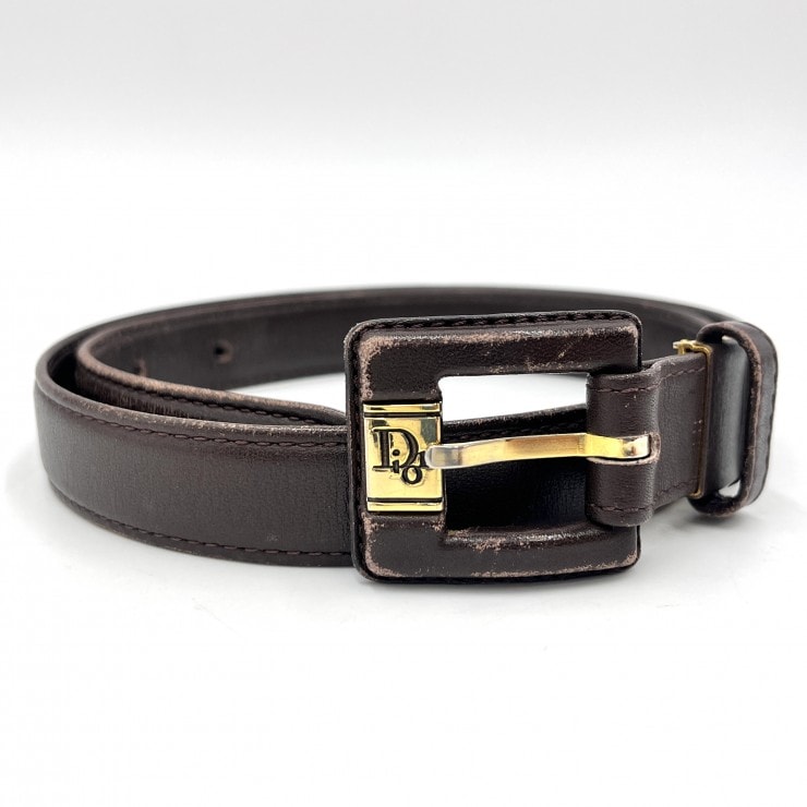 Christian Dior(クリスチャンディオール) CDロゴ レザーベルト ヴィンテージ ブラウン ゴールド金具 レディース 【中古】