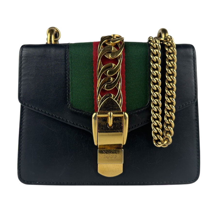 グッチ GUCCI ショルダーバッグ シルヴィ レザー/メタル ブラック レディース 431666【中古】 z8100