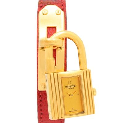 エルメス HERMES ケリーウォッチ 腕時計 時計 GP(ゴールドメッキ) リザード革 レディース ゴールド系 シャンパン KE1.201 【中古】