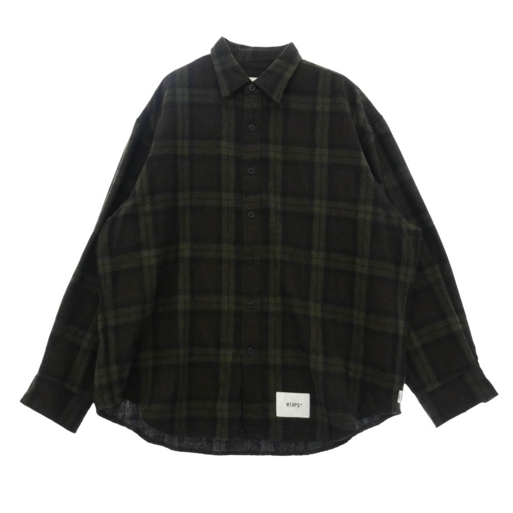 WTAPS ダブルタップス 25AW 252TQDT-SHM03 LS WOPL. TWEED. TEXTILE. OF リサイクルウール ツイード オーバーフィット 長袖 チェック シャツ ダークブラウン系 02【中古】