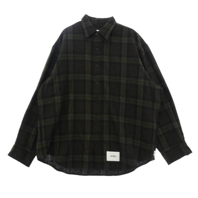 WTAPS ダブルタップス 25AW 252TQDT-SHM03 LS WOPL. TWEED. TEXTILE. OF リサイクルウール ツイード オーバーフィット 長袖 チェック シャツ ダークブラウン系 02【中古】