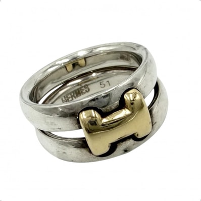 HERMES エルメス 指輪 オランプリング 51サイズ アクセサリー ジュエリー 小物 ヴィンテージ Au750 18金 シルバー925 K18ゴールド 約9号 ゴールド シルバー レディース 約9.1g【中古品】