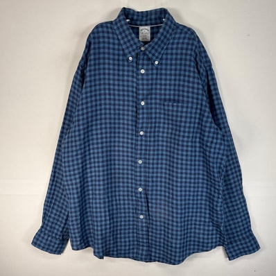 古着 ブルックスブラザーズ Brooks Brothers 長袖シャツ リネン ボタンダウン 大きいサイズ XL ブルー系 チェック メンズ