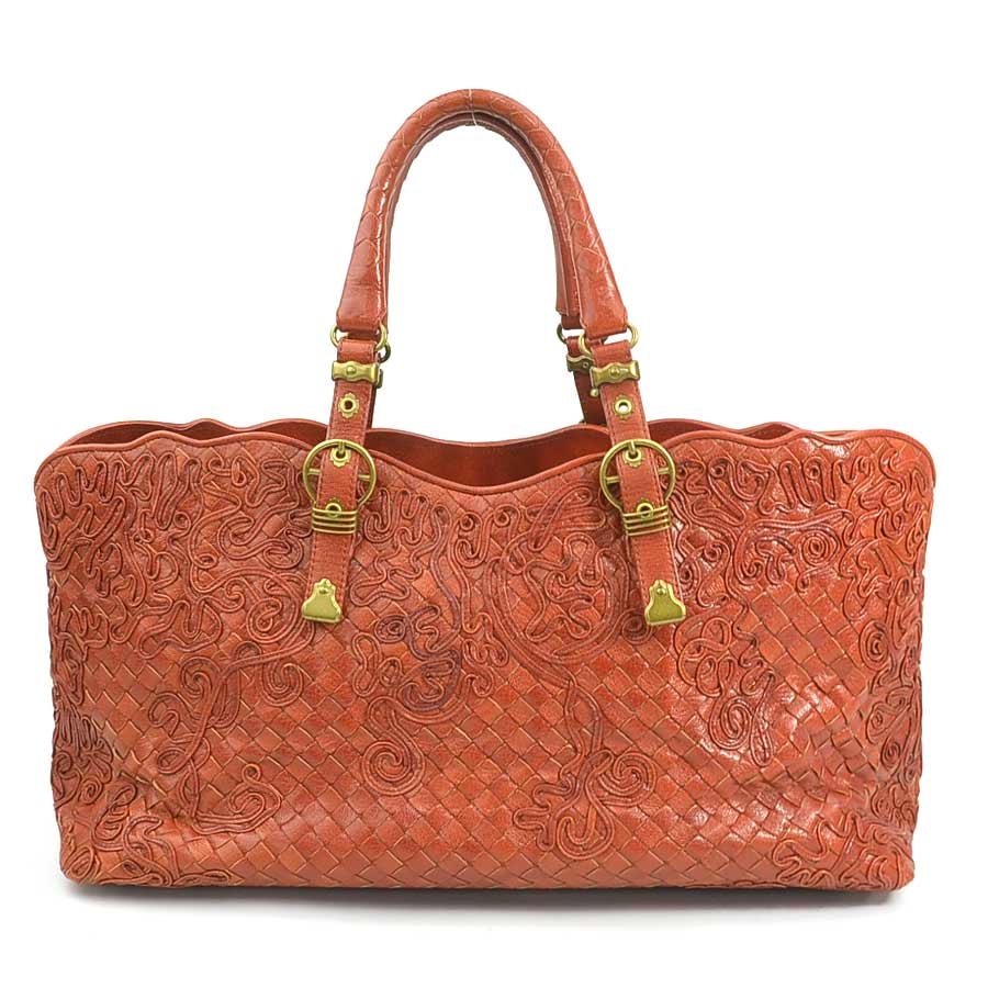 ボッテガヴェネタ BOTTEGAVENETA ハンドバッグ イントレチャート レザー オレンジブラウン ゴールド レディース【中古】 e61051a