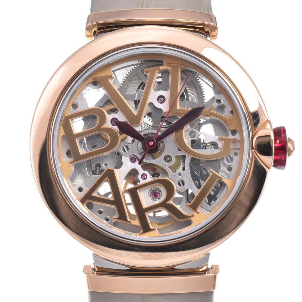 値下 ブルガリ BVLGARI LUP33SG ルチェア スケルトン K18PG/レザー ゴールド/スケルトン レディース 美品 腕時計 O#148974