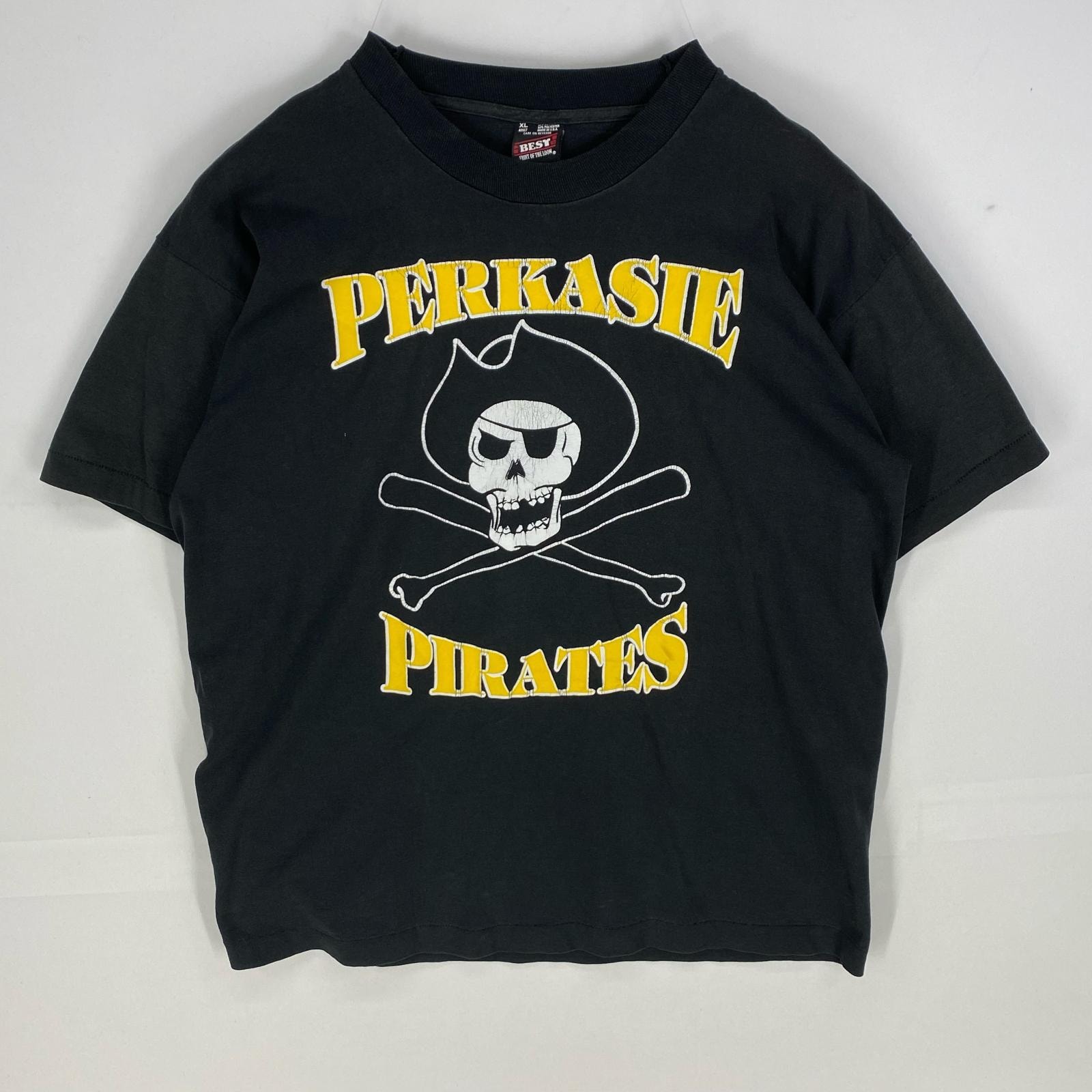 古着 90's/90年代 フルーツオブザルーム FRUIT OF THE LOOM USA製 半袖Tシャツ 大判 カレッジ XL ブラック系 プリント メンズ