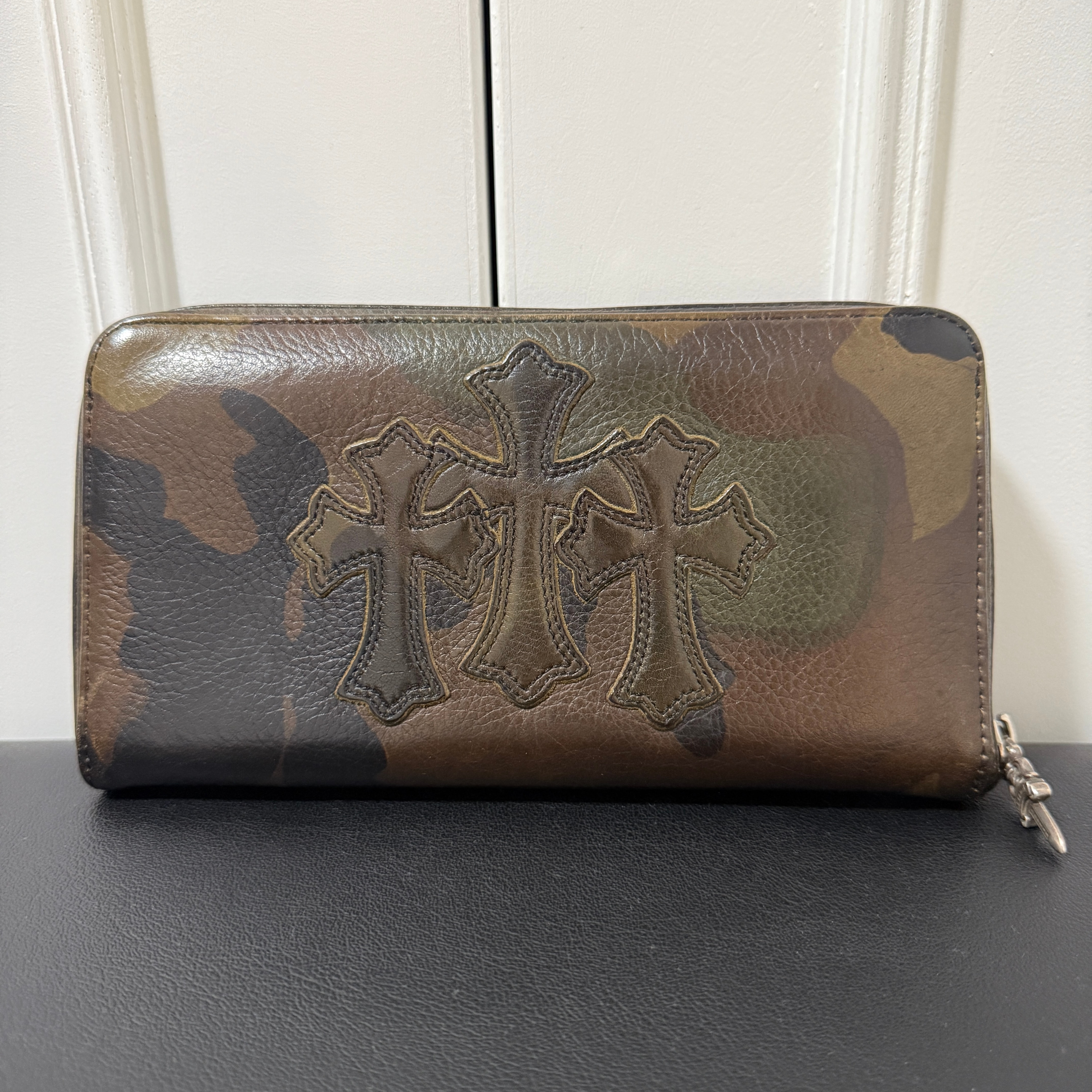 Chrome Hearts Camouflage 3 Cemetery Cross Leather Patch REC F ZIP Wallet "Camo"