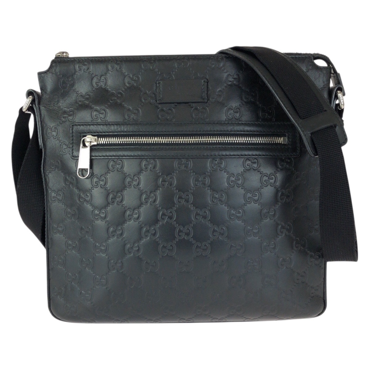 GUCCI グッチ グッチシマ ブラック 黒 シルバー金具 レザー ショルダーバッグ メッセンジャーバッグ 601221 【中古】