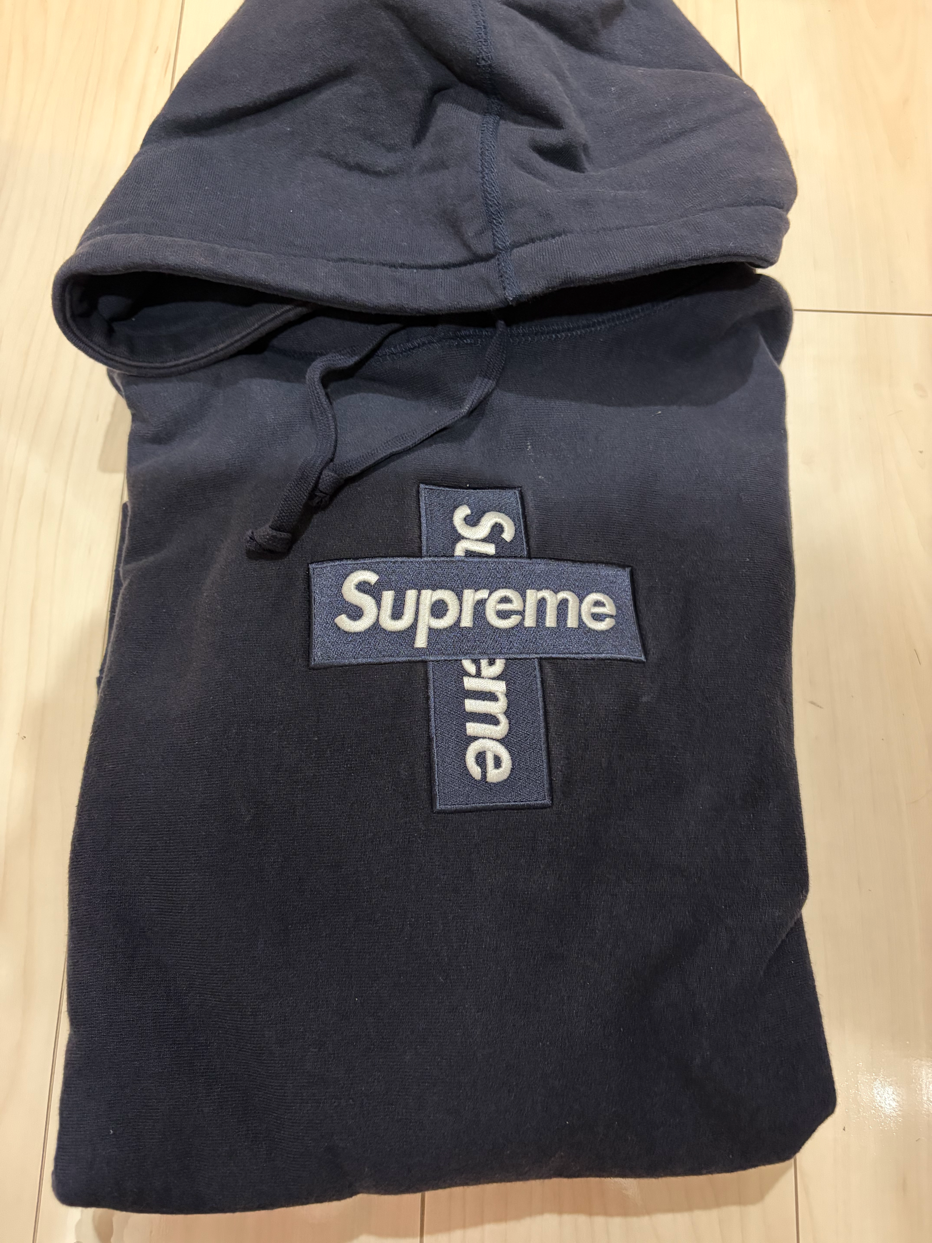 Supreme Cross Box Logo Hooded Sweatshirt "Navy"
