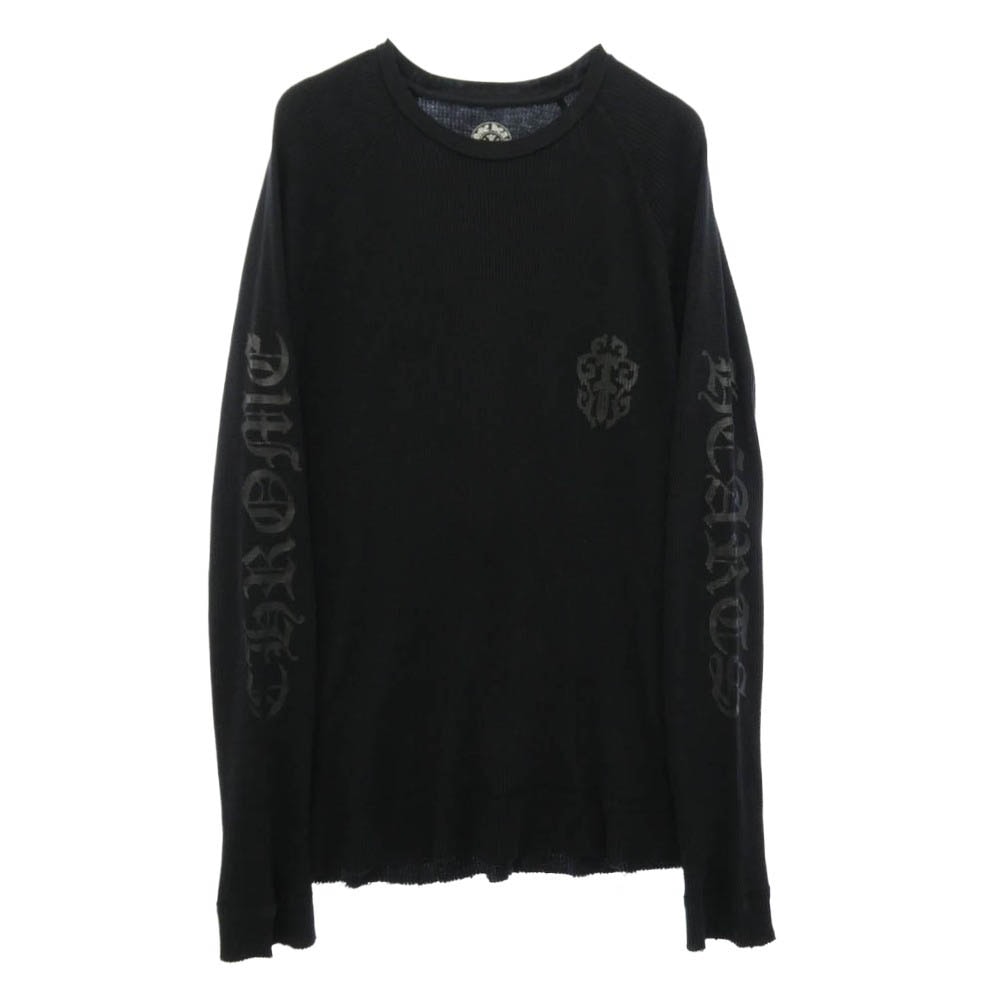 CHROME HEARTS クロムハーツ(原本無) ヴァインダガー スクロールラベル 袖ロゴプリント サーマルカットソー 長袖Tシャツ ブラック系 M【中古】