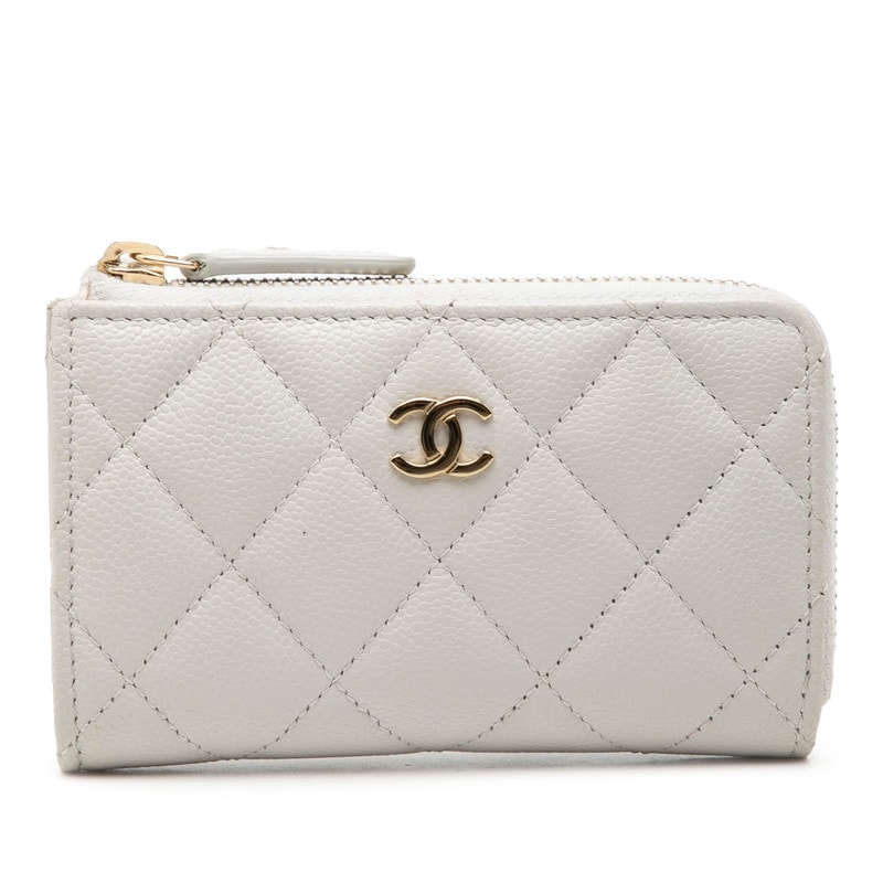 シャネル ココマーク マトラッセ カードケース コインケース グレー キャビアスキン レディース CHANEL 【中古】