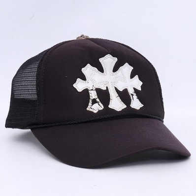 Chrome Hearts Calf Hair Cemetery Cross Mesh Trucker Hat "Black/White"