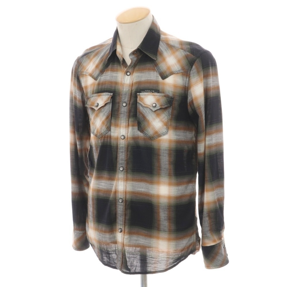 【中古】ディーゼル DIESEL コットン チェック ウエスタンシャツ ブラックxオレンジ【サイズS】【メンズ】