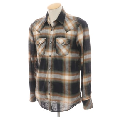 【中古】ディーゼル DIESEL コットン チェック ウエスタンシャツ ブラックxオレンジ【サイズS】【メンズ】