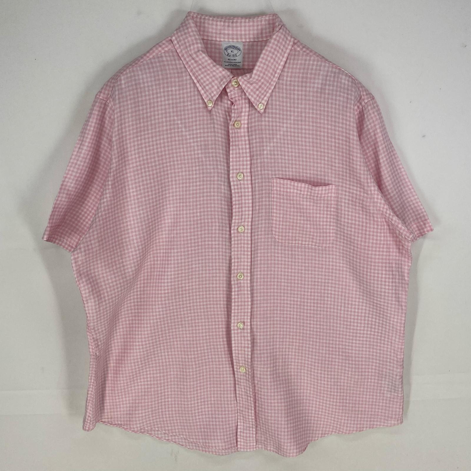 古着 ブルックスブラザーズ Brooks Brothers 半袖シャツ 1818 胸ポケット ギンガム ショートスリーブ XL  ピンク系 チェック メンズ