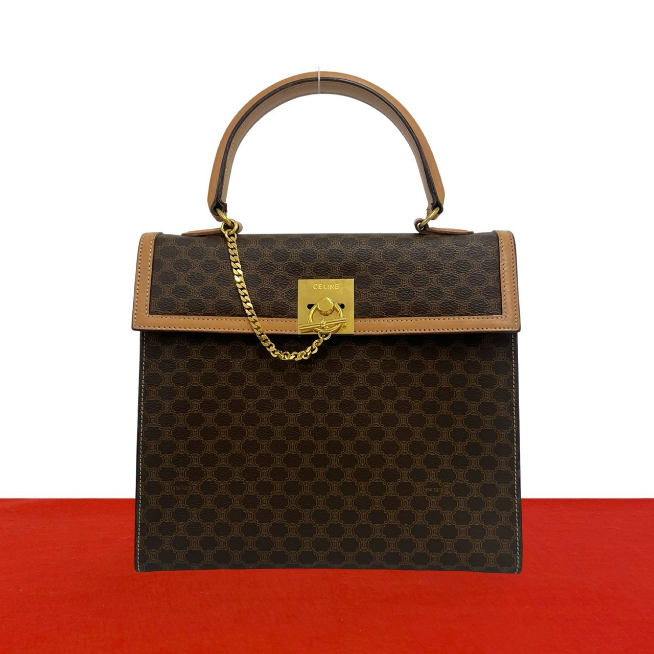 CELINE セリーヌ マカダム ブラゾン トリオンフ ロゴ リング金具 レザー PVC ハンドバッグ ブラウン
 30202