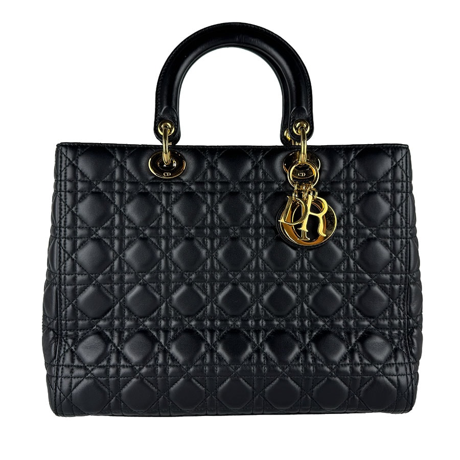 クリスチャンディオール Christian Dior ハンドバッグ ショルダーバッグ レディディオール ラージ ラムスキン ブラック ゴールド レディース【中古】 z10830