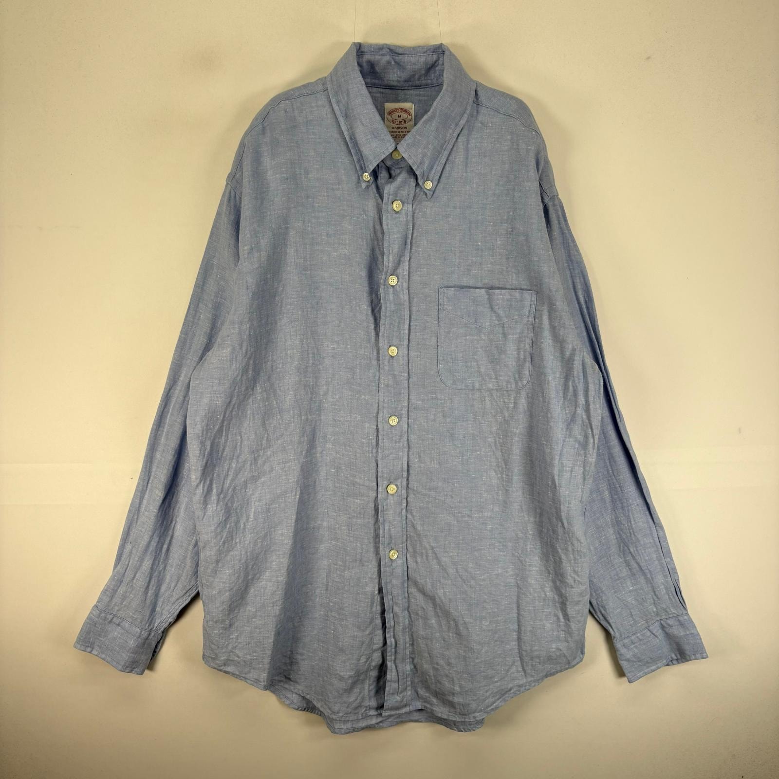 古着 ブルックスブラザーズ Brooks Brothers 長袖シャツ 胸ポケット M  ブルー系 無地 メンズ