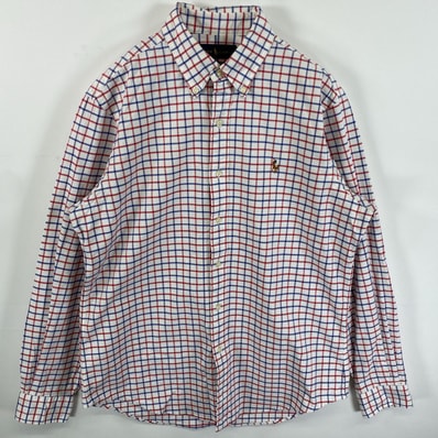 古着 ポロバイラルフローレン Polo by Ralph Lauren 長袖シャツ ボタンダウン ロゴ刺繍 ワンポイント M ホワイト系 チェック メンズ