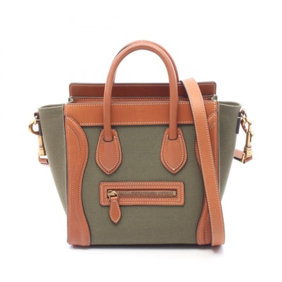 セリーヌ CELINE ラゲージ ナノショッパー 2WAY ハンドバッグ バッグ キャンバス レザー レディース カーキ系 / ブラウン系 【中古】