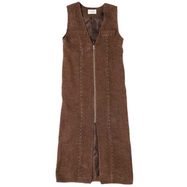 Ray BEAMS レイビームス 25AW ツイードスタッズノースリーブワンピース 61-26-1280-370 1 BROWN ロング ジレ ベスト トップス g27336
