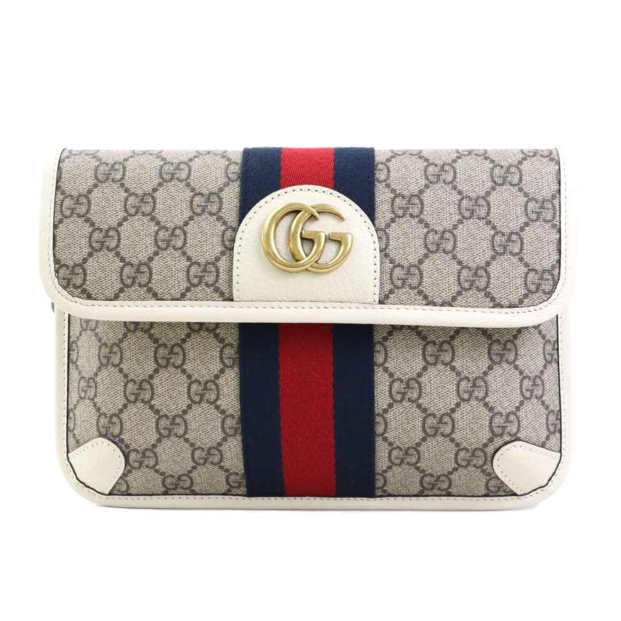 グッチ GUCCI ウエストバッグ ボディバッグ GGマーモント GGスプリームキャンバス/レザー アイボリー×ブラウン ユニセックス 674081【中古】 h31236a