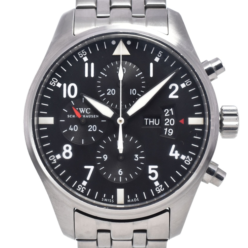 IWC IWC SCHAFFHAUSEN IW377704 パイロットウォッチ クロノグラフ デイデイト ブラック 自動巻き メンズ 良品 箱付き 腕時計 O#148628