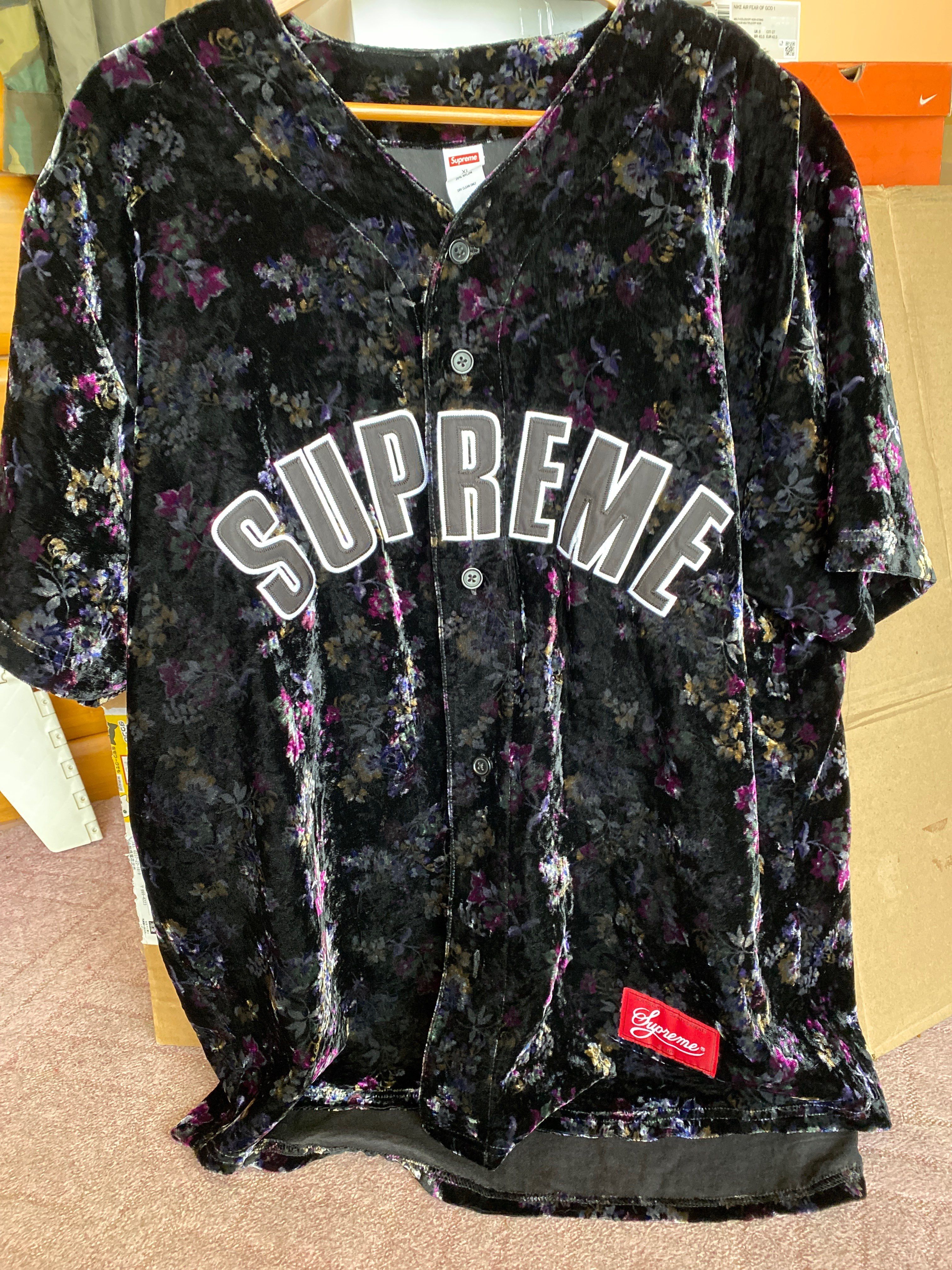 Supreme Floral Velour Baseball Jersey "Black"