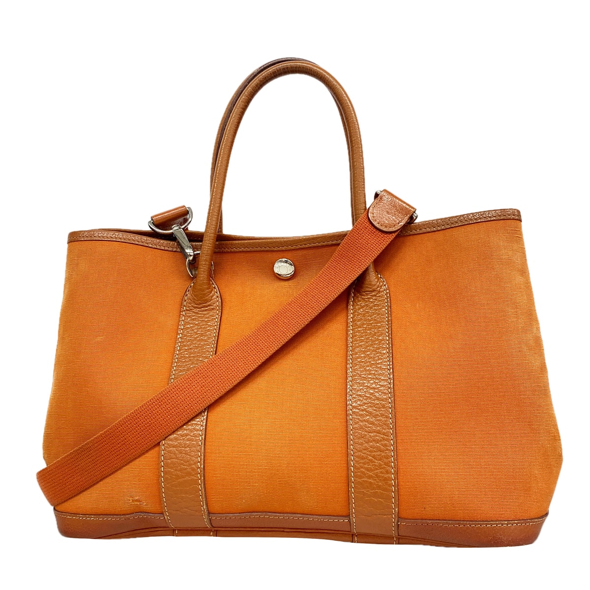 ★最終価格★SALE【6id5077】エルメス トートバッグ ガーデンパーティTPM トワルオフィシエ オレンジ シルバー金具 □I刻印 2wayバッグ【中古】レディース